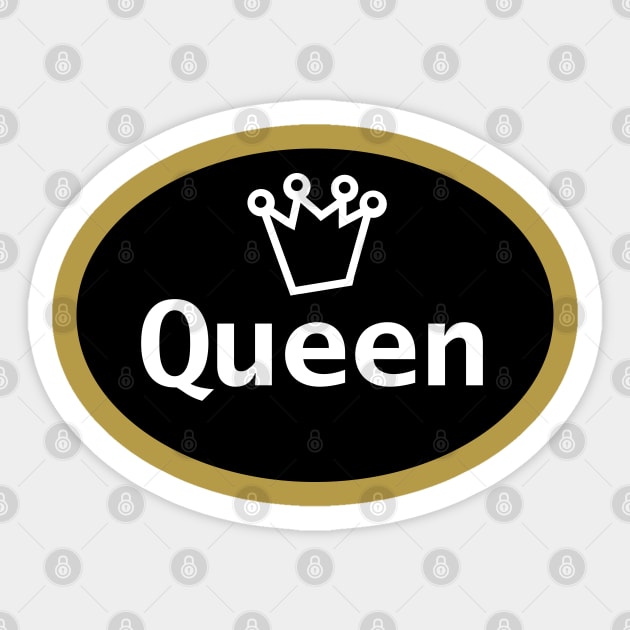 Queen and Crown on Black Oval Sticker by ellenhenryart